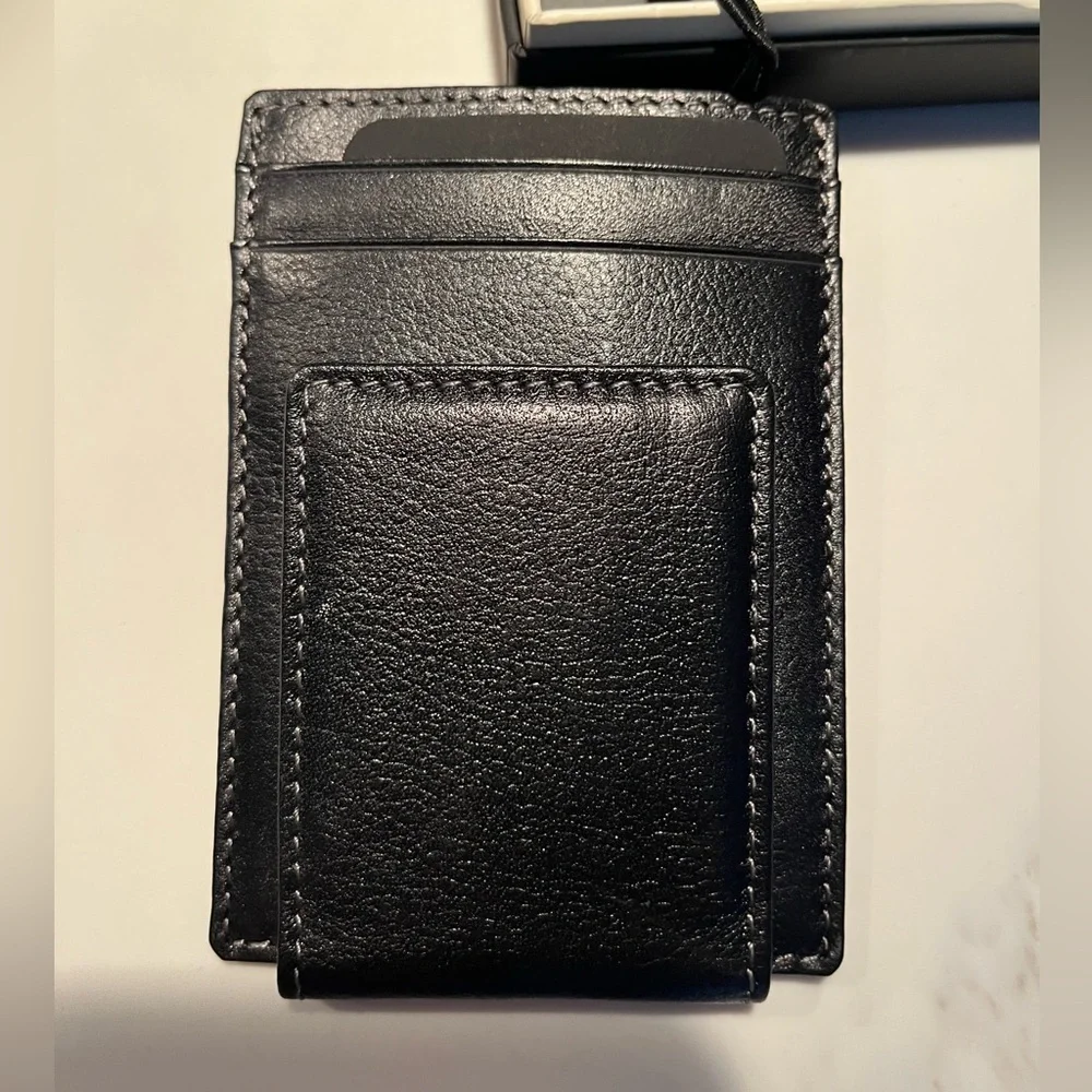 NWT men’s pronto uomo black pebbled leather wallet with RFID magnetic money clip